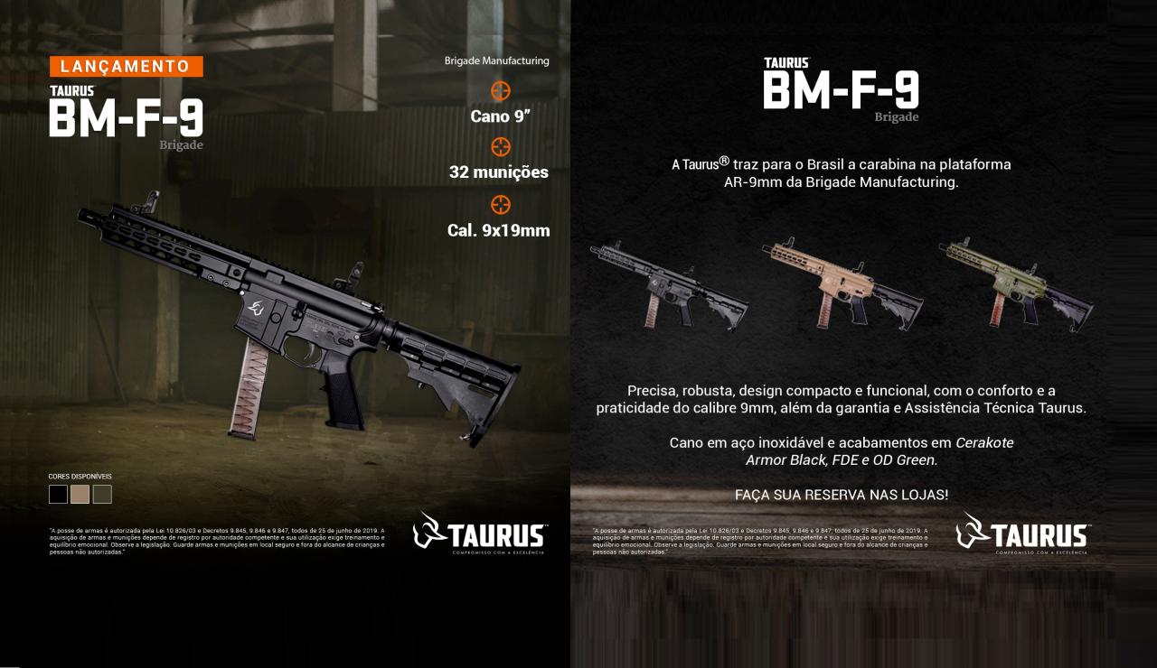 A Taurus traz para o Brasil a carabina na plataforma AR-9mm da Brigade Manufacturing.