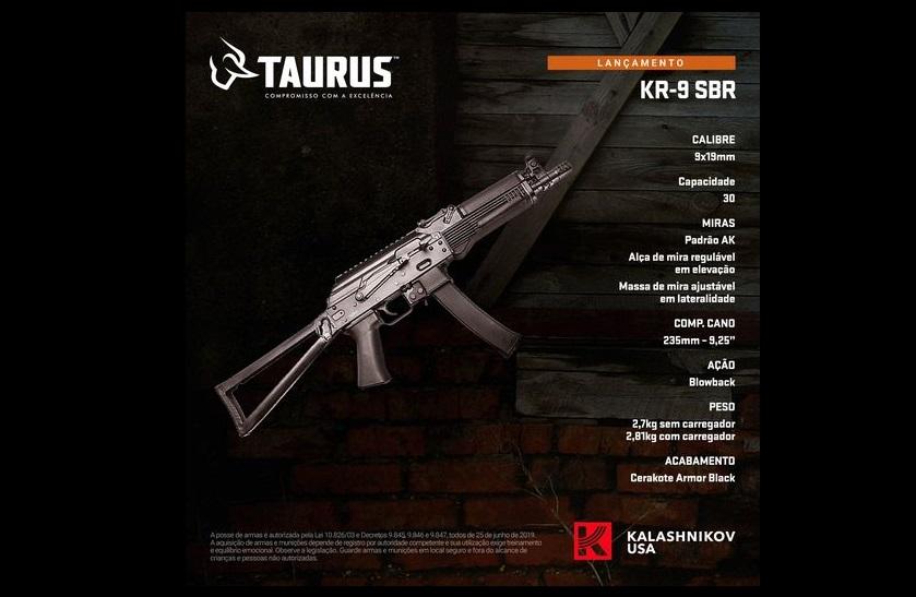 Taurus irá trazer para o Brasil a Carabina Taurus KR-9 SBR, no padrão AK